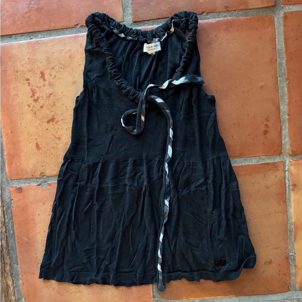 Burberry Black Textured Top with Ribbon Accent - Maternity Babydoll Tank